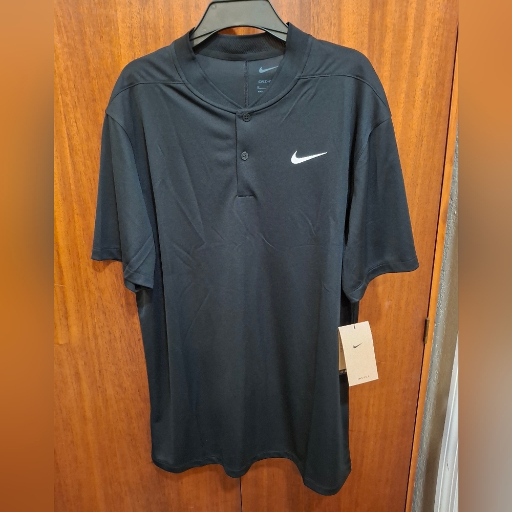 Nike Dri-Fit Mens Black Blade Collar Golf Polo MEDIUM
